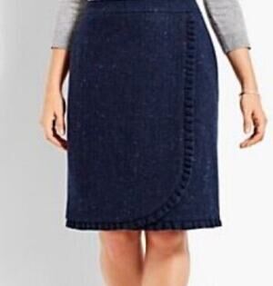 Talbots Petites 16 Wool Blend Tweed Pencil Skirt‎ Ruffle Hem Classic Workwear